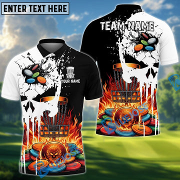 BlueJose Disc Golf Punished Skull Flame Personalized Name, Team Name 3D Shirt (4 Colors)