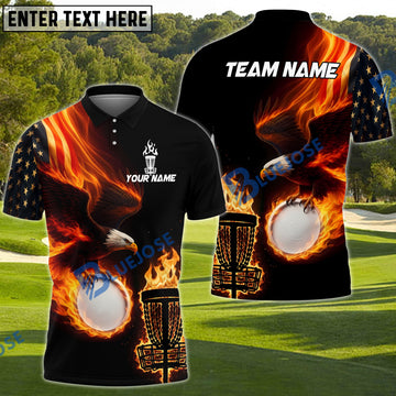 BlueJose Disc Golf Eagle Flag Flame Personalized Name, Team Name 3D Shirt (4 Colors)