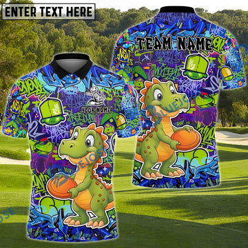 BlueJose Disc Golf Graffiti Cute Dinosaur Personalized Name, Team Name 3D Shirt (4 Colors)