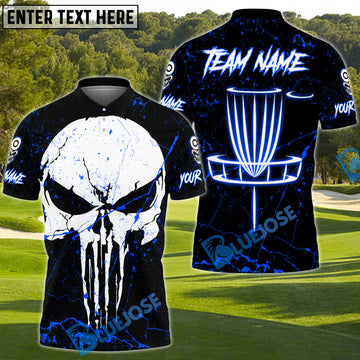 BlueJose Disc Golf Punisher Skull Neon Basket Personalized Name, Team Name 3D Shirt (4 Colors)