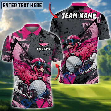 BlueJose Golf Funny Flamingo Racer Customized Name, Team Name 3D Shirt