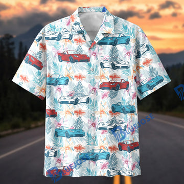 BlueJose Classic Muscle Car Hawaiian Shirt – Vintage Car & Tropical Floral All-Over Print Shirt
