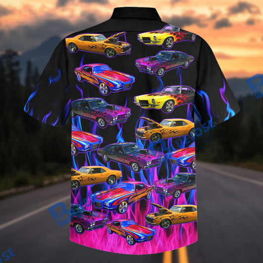 BlueJose Custom Photo Vintage Muscle Car Hawaiian Shirt – Retro Classic American Muscle Car Aloha Shirt