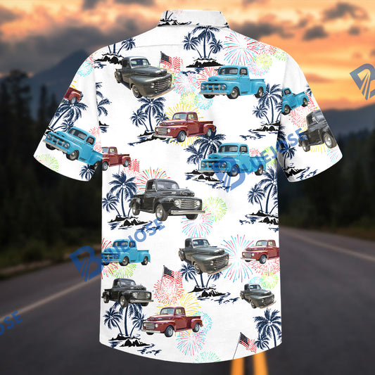BlueJose Custom Photo Vintage American Pickup Truck Hawaiian Shirt – Retro Classic Truck Aloha Shirt