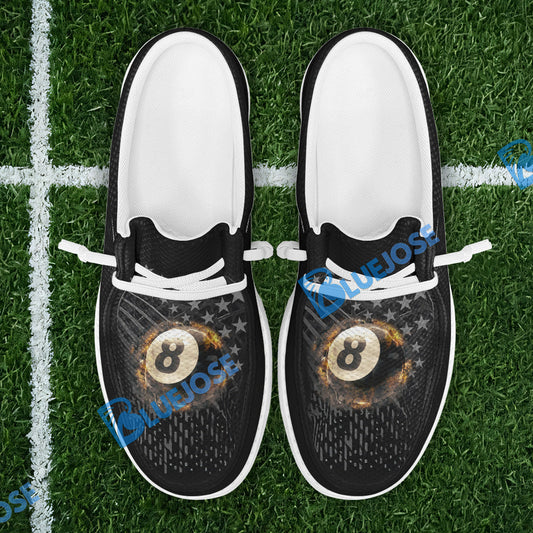 BlueJose Billiards Ball 8 Fire Black US Flag Mesh Dude Shoes