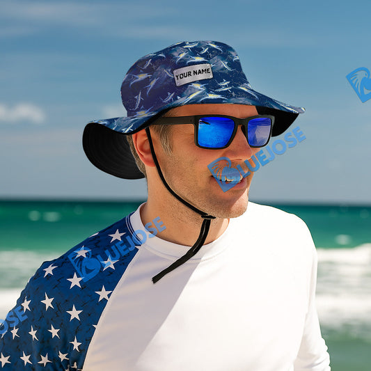 BlueJose Marlin Fish Pattern Custom Name Bucket Hat