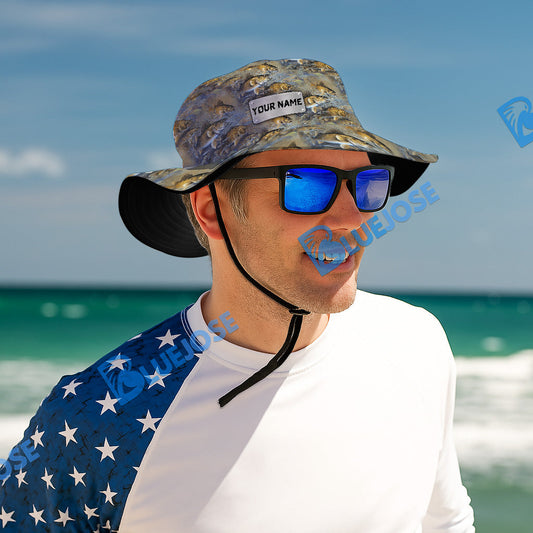 BlueJose Walleye Fish Pattern Custom Name Bucket Hat