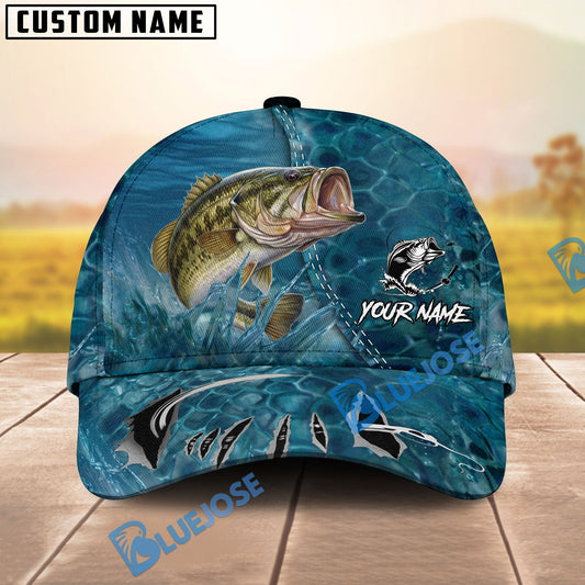 BlueJose Fishing Ocean Blue Underwater Texture Personalized Name Classic 3D Cap (13 Breeds)