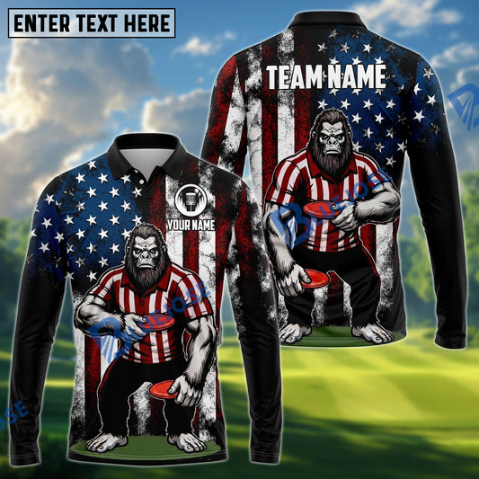 BlueJose Disc Golf American Flag Bigfoot Customized Name, Team Name 3D Shirt