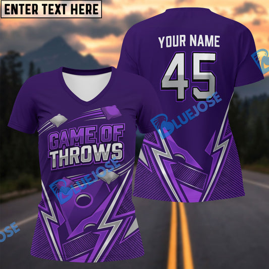 BlueJose Cornhole Game Of Throws Purple Lightning Personalized Name 3D Unisex Shirt