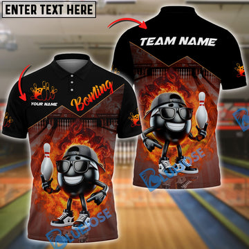 BlueJose Bowling Ball & Pins Fire Funny Bowling Ball Multicolor Options Personalized Name, Team Name 3D Shirt (4 Colors)