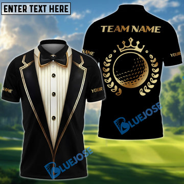 BlueJose Golf Luxury Tuxedo Gold Ball Crown Customized Name, Team Name Shirts