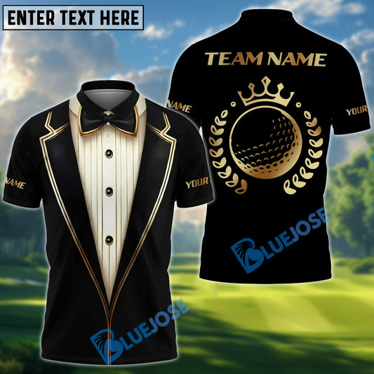 BlueJose Golf Luxury Tuxedo Gold Ball Crown Customized Name, Team Name Shirts