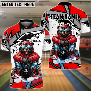 BlueJose Bowling And Pins HipHop Bear Customized Name, Team Name 3D Shirt (4 Colors)