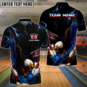 BlueJose Bowling And Pins Eagle Thunderstrike Customized Name, Team Name 3D Shirt (4 Colors)