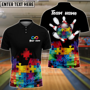 BlueJose Bowling And Pins Autism Awareness Customized Name, Team Name 3D Shirt (2 Colors)