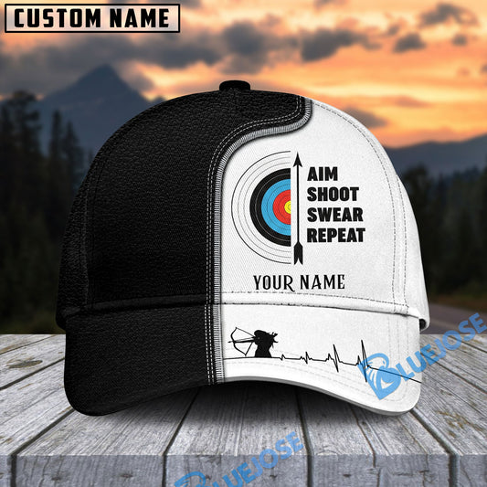 BlueJose Archery Aim Shoot Swear Repeat Personalized Name Cap