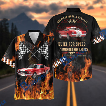 Bluejose Personalized Car "American Muscle Heritage" Flames Mustang Hawaiian Shirt