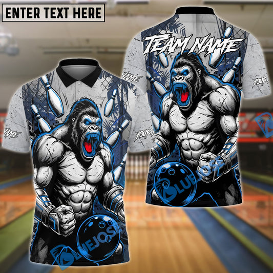 BlueJose Bowling & Pins Muscular Gorilla Strike Bowling Art Customized Name, Team Name 3D Shirt (4 Colors)