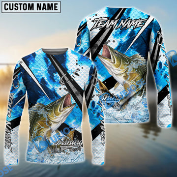 Bluejose Walleye Fishing Blue Scale Splash Custom Name & Team Name 3D Shirts
