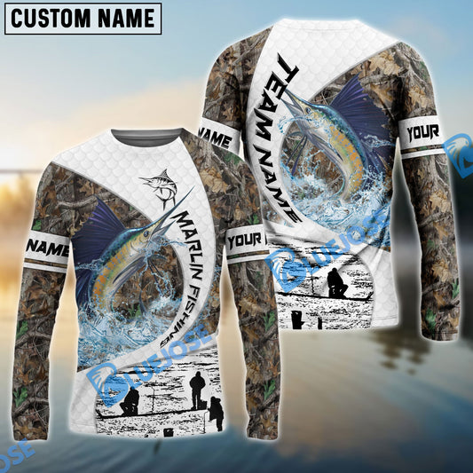 Bluejose Marlin Fishing Camo Forest Scene Custom Name & Team Name 3D Shirts
