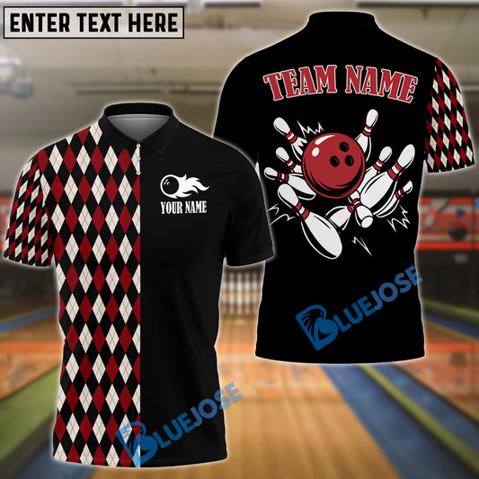 BlueJose Bowling Argyle Strikes Customized Name, Team Name 3D Shirt (4 Colors)