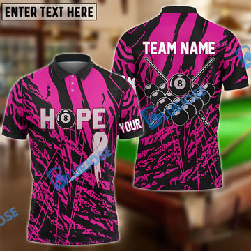 BlueJose Billiards Breast Cancer Awareness Hope Camo Customized Name 3D Shirts