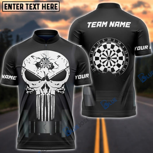 BlueJose Darts Punisher Skull Cracked Design Personalized Name Shirt