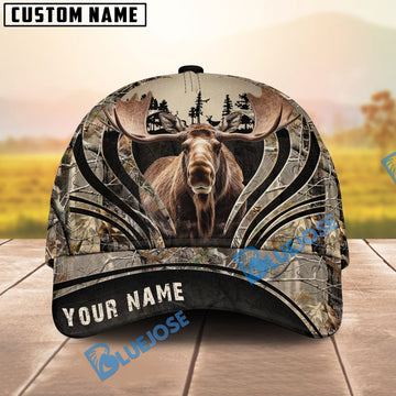 BlueJose Moose Hunting Line Camo Pattern Personalized Name Cap ( 5 Colors )