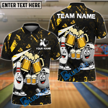 BlueJose Bowling And Pins Funny Beer & Bowling Pins Cartoon Design Customized Name, Team Name 3D Shirt (6 Colors)