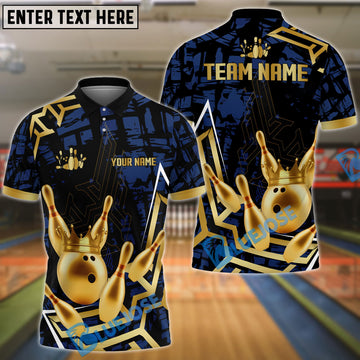 BlueJose Bowling And Pins Strike Warrior Golden Pattern Customized Name 3D Shirt (4 Colors)