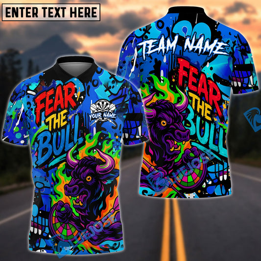 BlueJose Darts Fear The Bull Graffiti Style Customized Name, Team Name 3D Shirt (4 Colors)