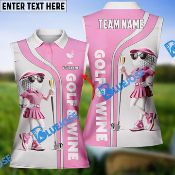 BlueJose Golf & Wine Polo Shirt, Ladies Golf Polo Shirt, Custom Name & Team Name 3D Shirt