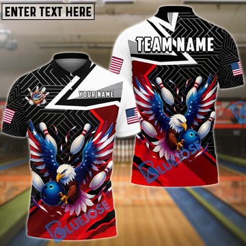 BlueJose Bowling And Pins American Eagle Customized Name, Team Name 3D Shirt (4 Colors)