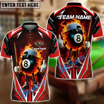BlueJose Billiards Flaming 8-Ball Cool Style Personalized Name, Team Name Unisex Shirt (4 Colors)