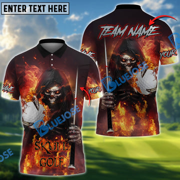 BlueJose Skull Reaper Golf Ball Fire Customized Name, Team Name 3D Shirts (4 Colors)