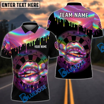 BlueJose Darts Neon Holographic Lips Dartboard Customized Name, Team Name 3D Shirt (4 Colors)