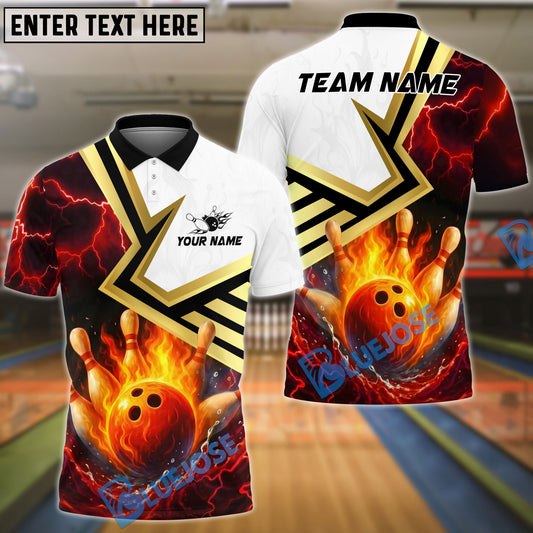 BlueJose Bowling And Pins Fire and Lightning Customized Name, Team Name 3D Shirt (4 Colors)