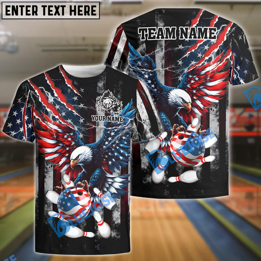 BlueJose Bowling And Pins Eagle American Flag Lightning Personalized Shirt