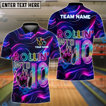 BlueJose Bowling Neon Rollin‚Äö√Ñ√¥ Into 10 Personalized Name, Team Name 3D Shirt