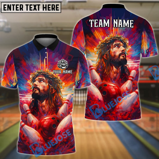 BlueJose Bowling And Pins Jesus Christ Crown of Thorns Abstract Customized Name, Team Name 3D Shirt