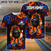 BlueJose Bowling And Pins Graffiti Cool Ball Fire Customized Name, Team Name 3D Shirt (4 Colors)