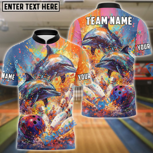 BlueJose Bowling And Pins Abstract Water Dolphin Motion Customized Name, Team Name 3D Shirt