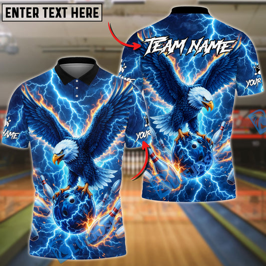 BlueJose Bowling & Pins Electric Eagle Lightning Strike Customized Name, Team Name 3D Shirt (4 Colors)