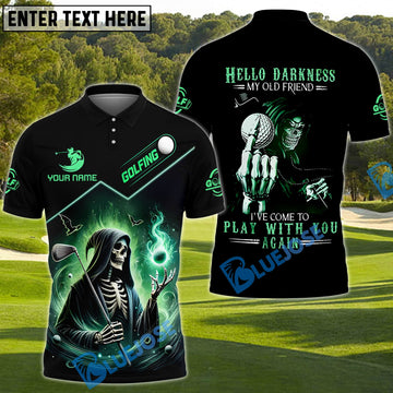 BlueJose Grim Reaper Golf Shirt ‚Äì "Hello Darkness" Custom Name, Team Name 3D Shirts