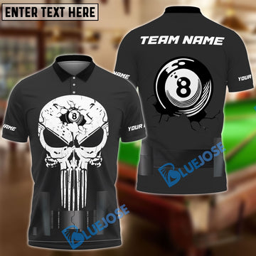 BlueJose Billiards Ball 8 Punisher Skull Cracked Design Customized Name, Team Name 3D Shirt