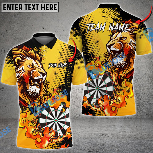 BlueJose Darts Flame Lion Personalized Name, Team Name Pocket Shirt (4 Colors)