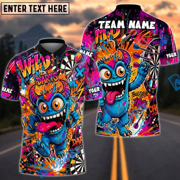 BlueJose Darts Crazy Monster Graffiti Personalized Name, Team Name Unisex Shirt (4 Colors)