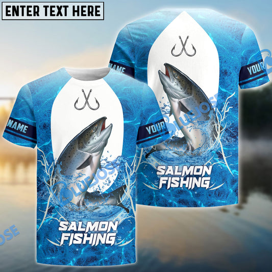 BlueJose Customize Name Salmon Fishing Blue Wave 3D Shirts