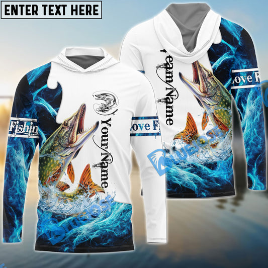 BlueJose Customize Name Pike Fishing Water & White 3D Shirts